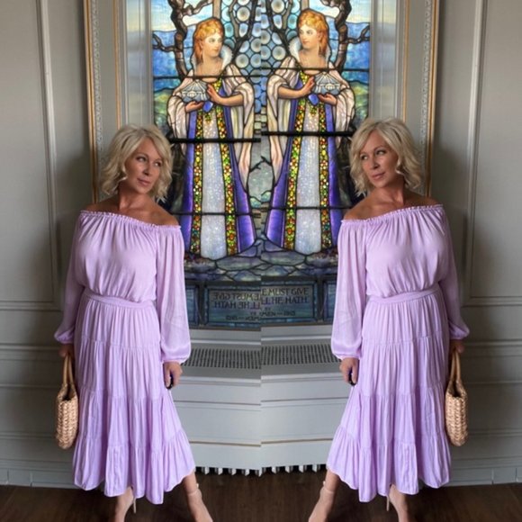 Lilly Pulitzer Jennie Midi Lilac Freesia Dress Purple Dot Dot Off the Shoulder S - Picture 10 of 16